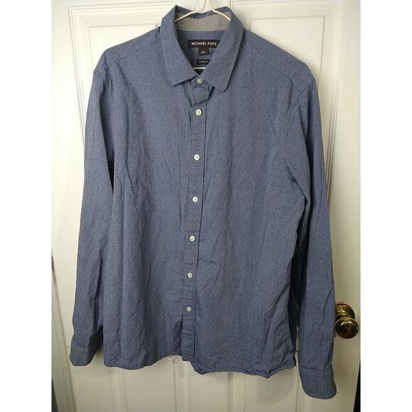 Michael Kors Men L Shirt Button Collared Long Sleeve Blue Collared Button Wrist - Picture 1 of 9